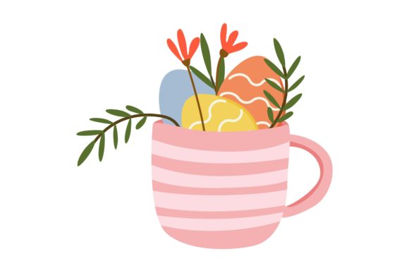 Eggs Easter with Flowers on a Pink Glass Graphics and Illustrations