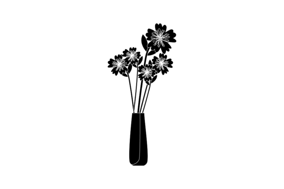 Flowers Decorative in Vase Black Color for Graphics and Illustrations