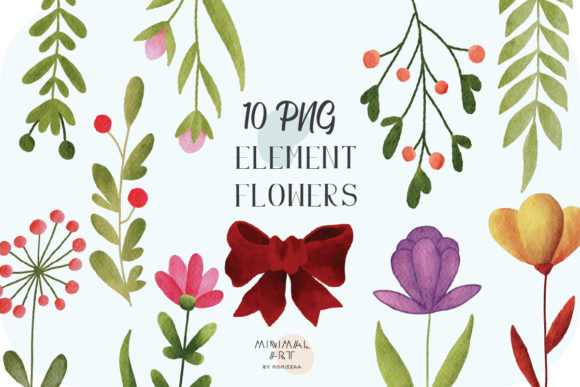 Flowers Leaves Watercolor Christmas PNG Graphics & Illustrations