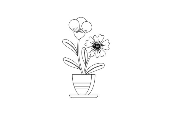 Flowers Pot Garden Black Outline Graphics for Editorial