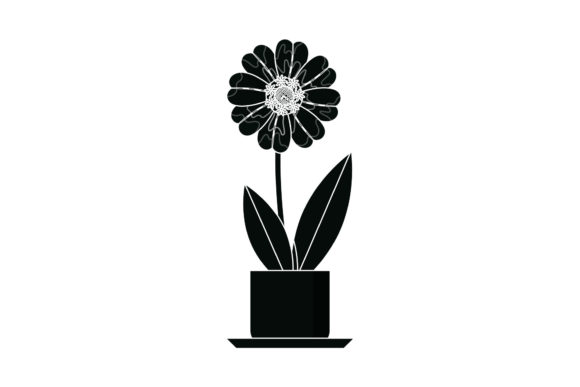 Flowers Vase Garden Black Illustration for Modern Graphics