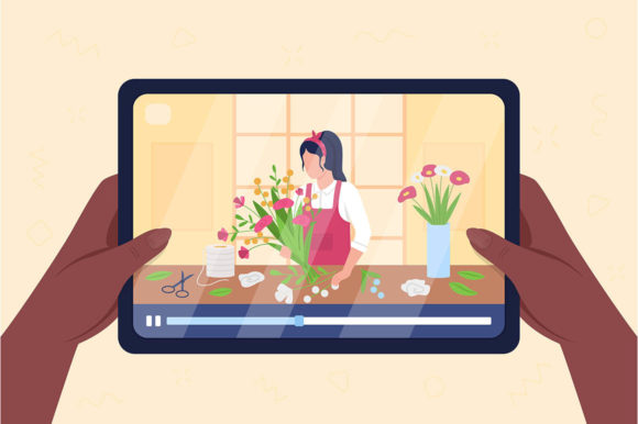 Hands Hold Tablet with Video on Flowers: Graphics & Illustrations Review