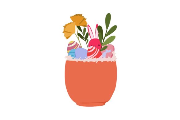 Pink Bowl with Egg Easter and Flowers Graphics for Illustrations