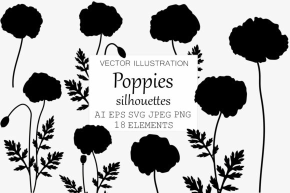 Poppies Silhouettes. Flowers Silhouettes: A Review of Essential Graphics and Illustrations