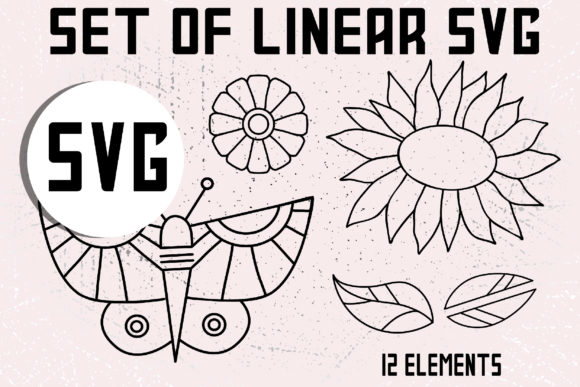 SVG Line Art with Flowers, Butterflies Graphics for Crafters